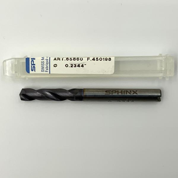 Sphinx Solid Carbide 2 Flute Drill .2344 (15/64”) Cutting Dia X .85 Flute Length Coolant Thru