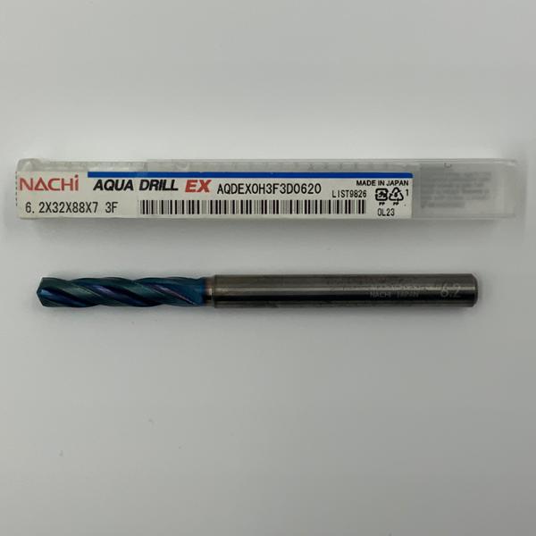 Nachi Solid Carbide 3 Flute Drill .2441 (6.2mm) Cutting Dia X 1.26 Flute Length Coolant Thru