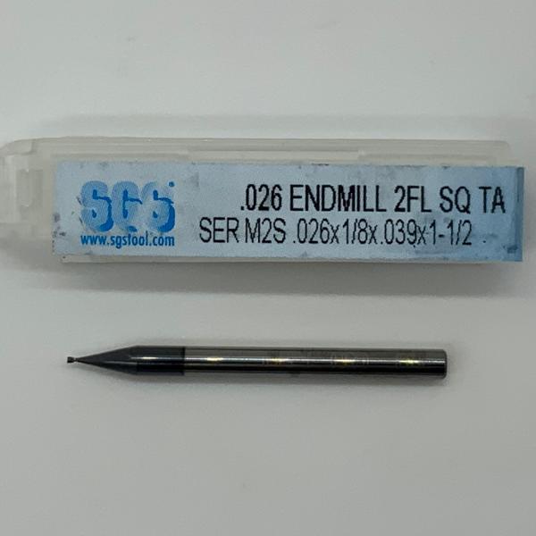 SGS Solid Carbide 2 Flute Endmill .026 Cutting Dia X .039 Flute Length