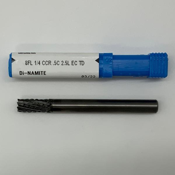 Kyocera Solid Carbide 8 Flute Router Bit .2500 (1/4) Cutting Dia X .59 Flute Length Di-Namite Coated