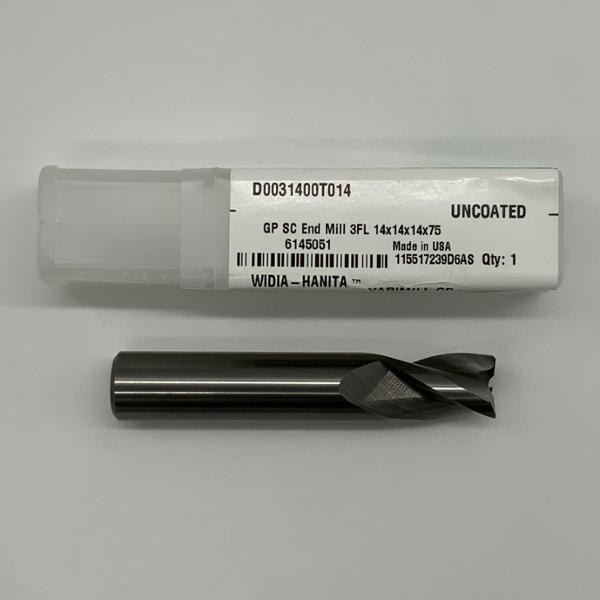 Widia Solid Carbide 3 Flute Endmill .5512 (14.0mm) Cutting Dia X .75 Flute Length With .015 Corner Chamfer