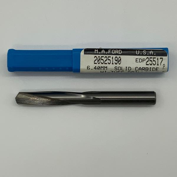 MA Ford Solid Carbide 2 Flute Drill .2520 (6.4 mm) Cutting Dia X 1.50 Flute Length
