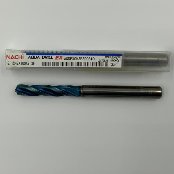 Nachi Solid Carbide 3 Flute Drill .3189 (8.1mm) Cutting Dia X 1.65 Flute Length Coolant Thru