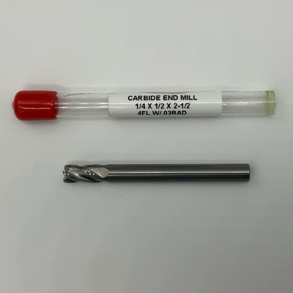 HTC Tool Solid Carbide 4 Flute Endmill .2500 (1/4”) Cutting Dia X .50 Flute Length With .03” Corner Radius