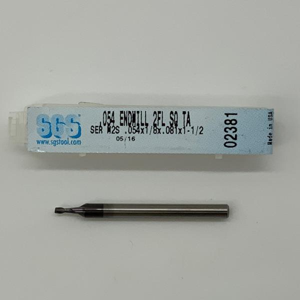 SGS Solid Carbide 2 Flute Endmill .054 Cutting Dia X .081 Flute Length