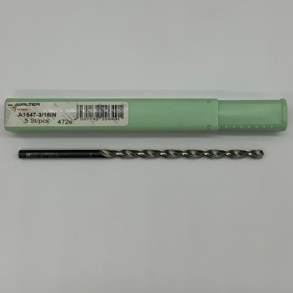 Walter HSS 2 Flute Drill .1875 (3/16) Cutting Dia X 3.28 Flute Length (5pcs per item)