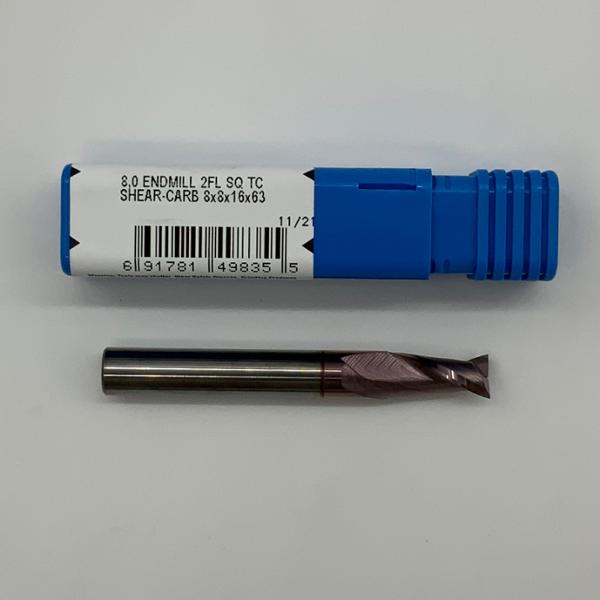 Kyocera Solid Carbide 2 Flute Endmill .3150 (8mm) Cutting Dia X 16mm Flute Length