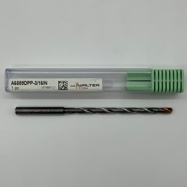 Walter Solid Carbide 2 Flute Drill .1875 (3/16) Cutting Dia X 2.98 Flute Length Coolant Thru
