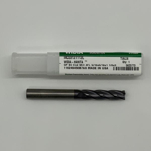 Widia Solid Carbide 4 Flute Endmill .3125 (5/16”) Cutting Dia X 1.13 Flute Length With .015” Corner Chamfer