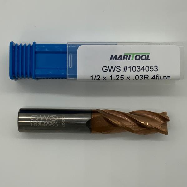 GWS Solid Carbide 4 Flute Variable Endmill .5000 (1/2”) Cutting Dia X 1.25 Flute Length With .03” Corner Radius