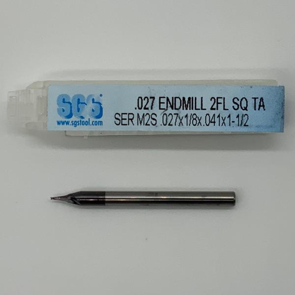 SGS Solid Carbide 2 Flute Endmill .027 Cutting Dia X .041 Flute Length