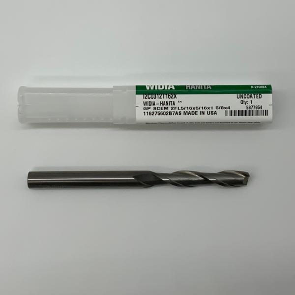 Widia Solid Carbide 2 Flute Endmill .3125 (5/16”) Cutting Dia X 1.63 Flute Length With .015 Corner Chamfer