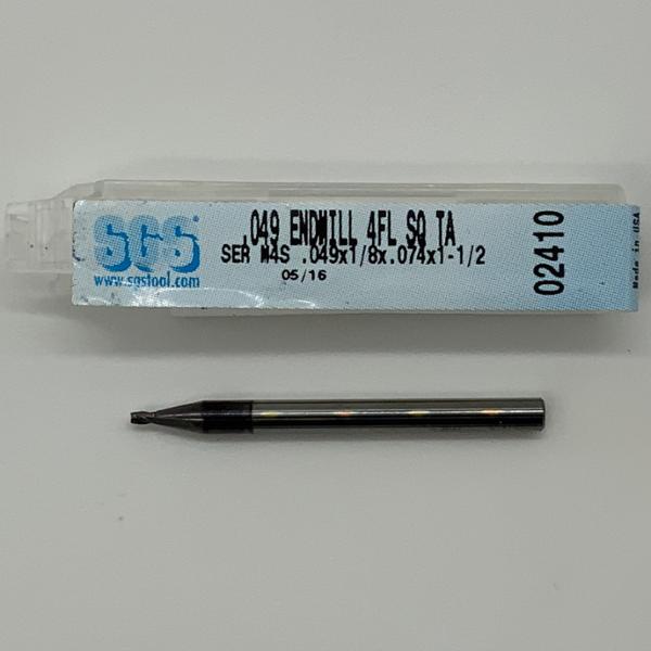 SGS Solid Carbide 4 Flute Endmill .049 Cutting Dia X .074 Flute Length