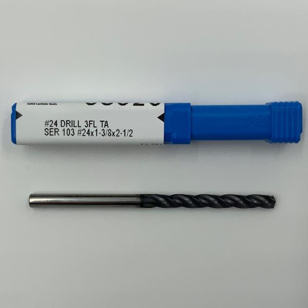 Kyocera Solid Carbide 3 Flute Drill .1520 (#24) Cutting Dia X 1.3 Flute Length