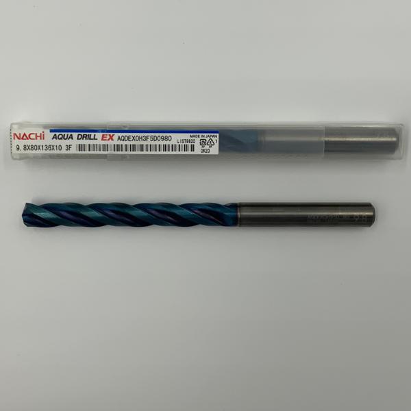 Nachi Solid Carbide 3 Flute Drill .3858 (9.8mm) Cutting Dia X 3.15 Flute Length Coolant Thru