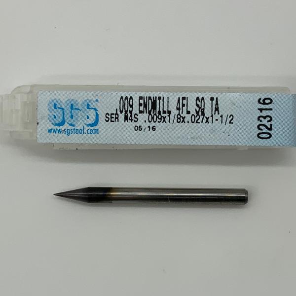 SGS Solid Carbide 4 Flute Endmill .009 Cutting Dia X .027 Flute Length