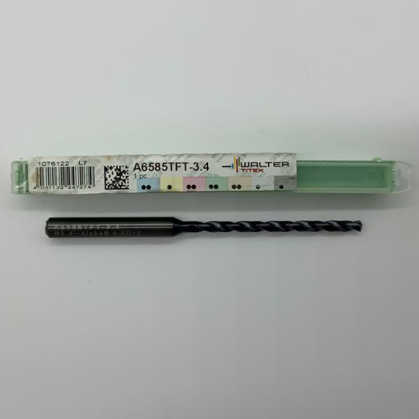 Walter Solid Carbide 2 Flute Drill .1339 (3.4mm) Cutting Dia X 1.93 Flute Length Coolant Thru