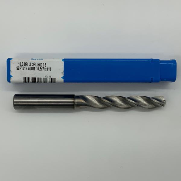 SGS Solid Carbide 3 Flute Drill .4134 (10.5mm) Cutting Dia X 2.55 Flute Length