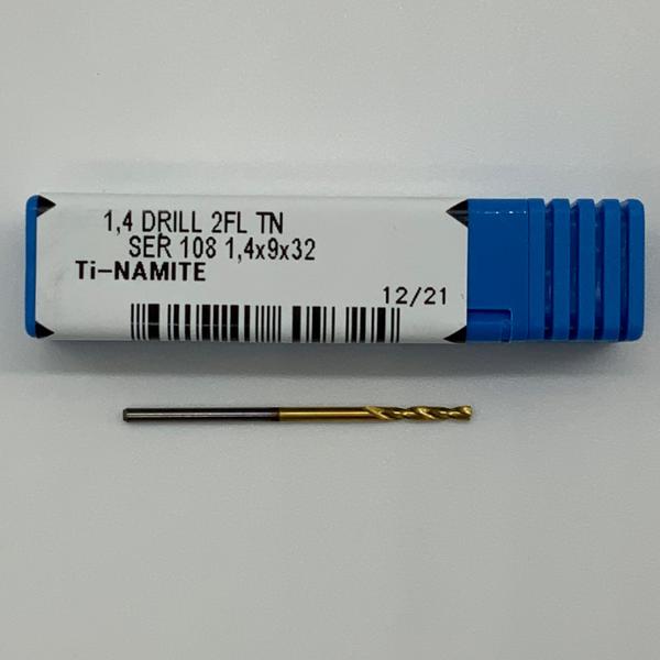 Kyocera Solid Carbide 2 Flute Drill .0551 (1.4mm) Cutting Dia X 9mm Flute Length