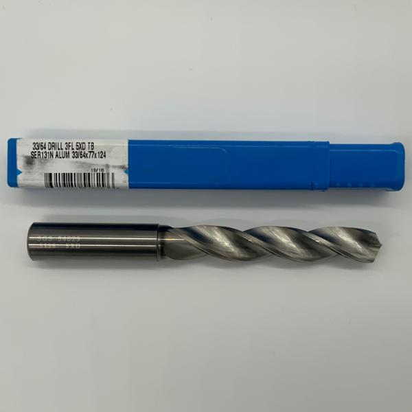 SGS Solid Carbide 3 Flute Drill .5156 (33/64) Cutting Dia X 2.98 Flute Length