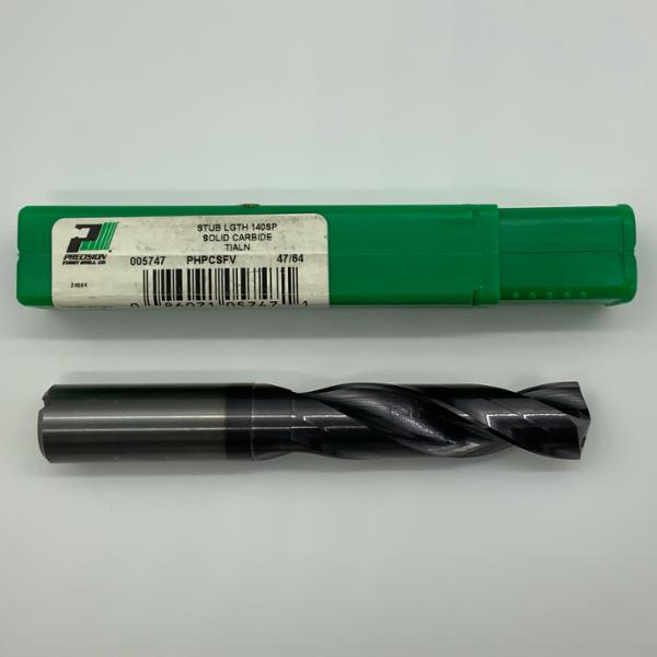 Precision Twist Solid Carbide 2 Flute Drill .7344 (47/64”) Cutting Dia X 2.75 Flute Length Coolant Thru
