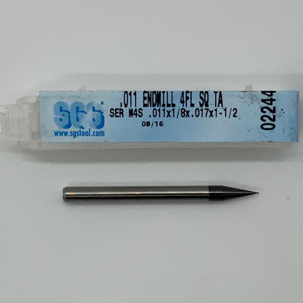 SGS Solid Carbide 4 Flute Endmill .011 Cutting Dia X .017 Flute Length