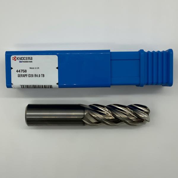 Kyocera Solid Carbide 4 Flute Endmill .7874 (20mm) Cutting Dia X 50mm Flute Length Coolant Thru With 4.0mm Corner Radius