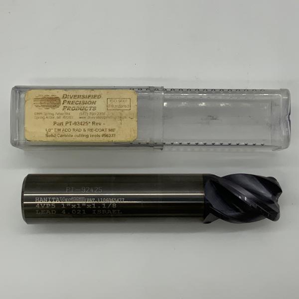 Hanita Solid Carbide 4 Flute Endmill 1.000 (1”) Cutting Dia X 1.25 Flute Length With .187 Corner Radius