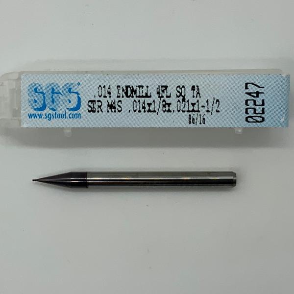 SGS Solid Carbide 4 Flute Endmill .014 Cutting Dia X .021 Flute Length
