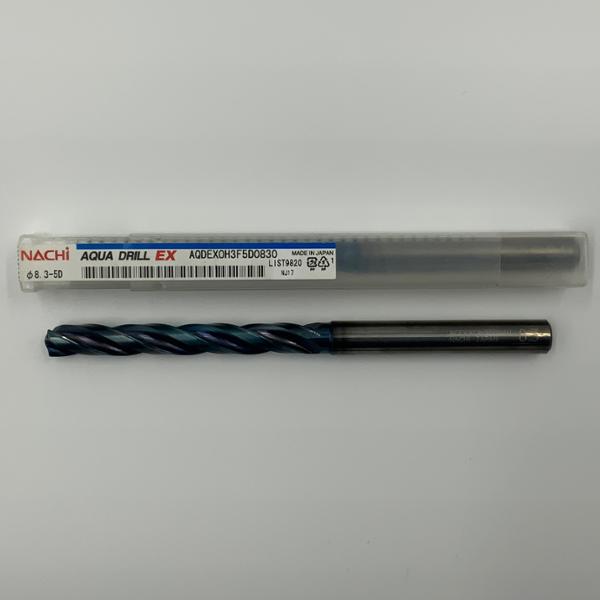 Nachi Solid Carbide 3 Flute Drill .3268 (8.3mm) Cutting Dia X 2.68 Flute Length Coolant Thru