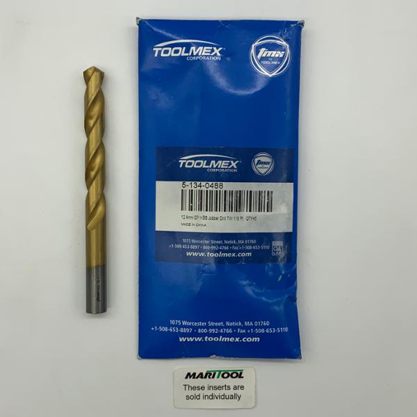 ToolMex HSS 2 Flute Drill .4882 (12.4mm) Cutting Dia X 3.30 Flute Length