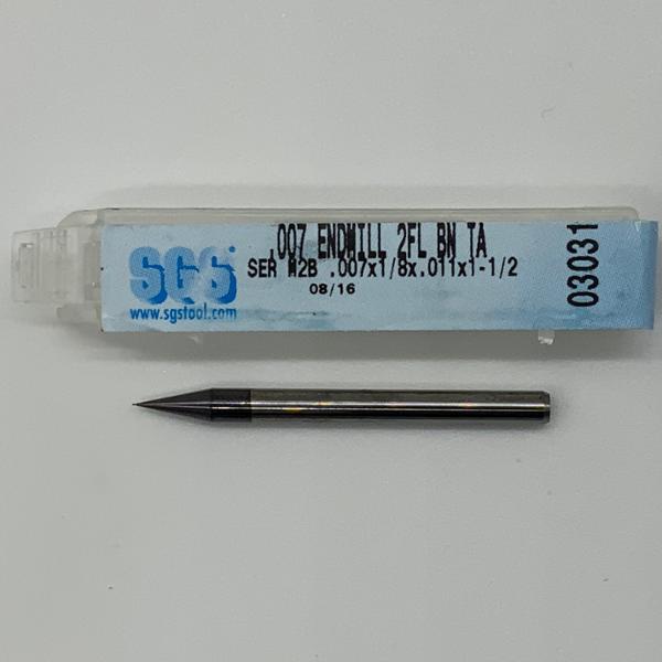 SGS Solid Carbide 2 Flute Ball Endmill .007 Cutting Dia X .011 Flute Length