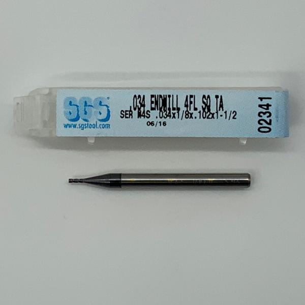 SGS Solid Carbide 4 Flute Endmill .034 Cutting Dia X .102 Flute Length