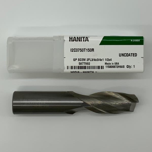 Widia Solid Carbide 2 Flute Endmill .7500 (3/4”) Cutting Dia X 1.5 Flute Length With .02 Corner Chamfer