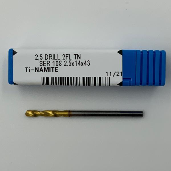 Kyocera Solid Carbide 2 Flute Drill .0984 (2.5mm) Cutting Dia X .48 Flute Length