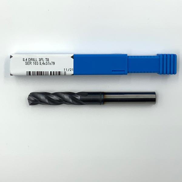 Kyocera Solid Carbide 3 Flute Drill .3307 (8.4mm) Cutting Dia X 1.20 Flute Length