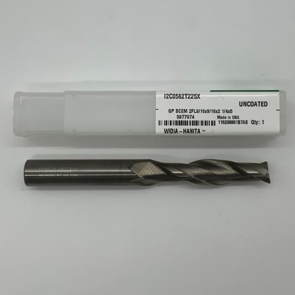 Widia Solid Carbide 2 Flute Endmill .5625 (9/16”) Cutting Dia X 2.25 Flute Length With .02” Corner Chamfer