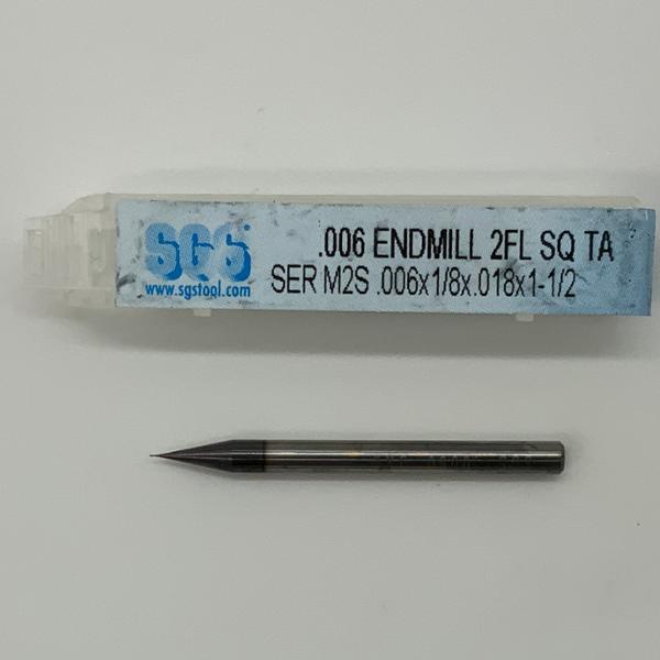 SGS Solid Carbide 2 Flute Endmill .006 Cutting Dia X .018 Flute Length