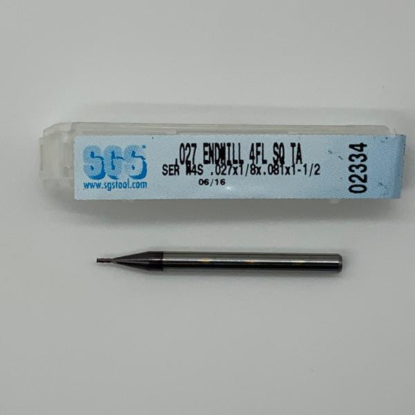 SGS Solid Carbide 4 Flute Endmill .027 Cutting Dia X .081 Flute Length