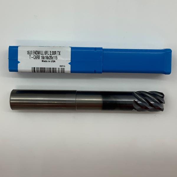 SGS Solid Carbide Necked 6 Flute Endmill .6299 (16mm) Cutting Dia X 20mm Flute Length With 2.0mm Corner Radius