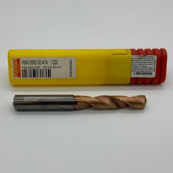 Sandvik Solid Carbide 2 Flute Drill .3543 (9.00mm) Cutting Dia X 1.5 Flute Length Coolant Thru