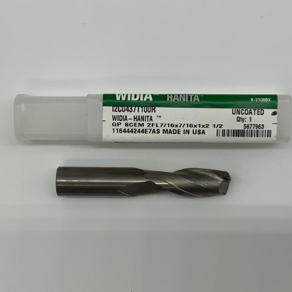 Widia Solid Carbide 2 Flute Endmill .4375 (7/16”) Cutting Dia X 1.0 Flute Length With .02” Corner Chamfer