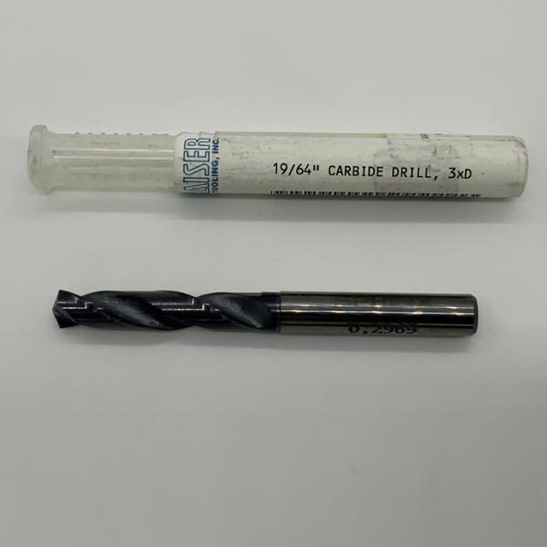 Sphinx Solid Carbide 2 Flute Drill .2969 (19/64”) Cutting Dia X 1.33 Flute Length