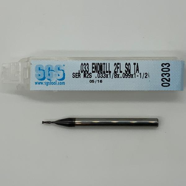 SGS Solid Carbide 2 Flute Endmill .033 Cutting Dia X .099 Flute Length