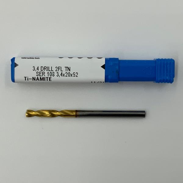 Kyocera Solid Carbide 2 Flute Drill .1339 (3.4mm) Cutting Dia X .625 Flute Length