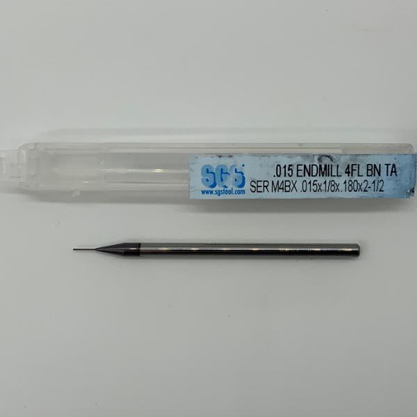 SGS Solid Carbide 4 Flute Ball Endmill .015 Cutting Dia X .180 Flute Length