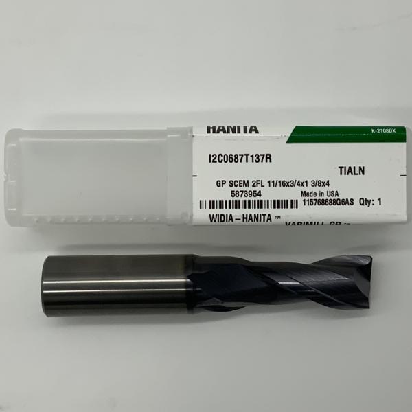 Widia Solid Carbide 2 Flute Endmill .6875 (11/16”) Cutting Dia X 1.38 Flute Length With .015 Corner Chamfer