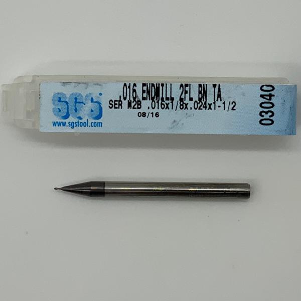 SGS Solid Carbide 2 Flute Ball Endmill .016 Cutting Dia X .024 Flute Length
