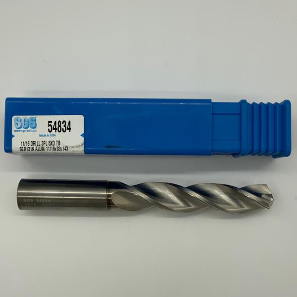 SGS Solid Carbide 3 Flute Drill .6875 (11/16) Cutting Dia X 3.45 Flute Length