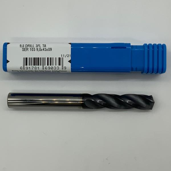 Kyocera Solid Carbide 3 Flute Drill .3858 (9.8mm) Cutting Dia X 1.4 Flute Length